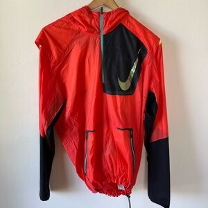 Nike Red and Black Windbreaker with Gold Swoosh Size Medium